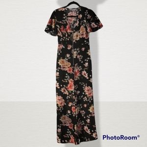 Bailey blue black with white, pink, & yellow floral print jumper, size small